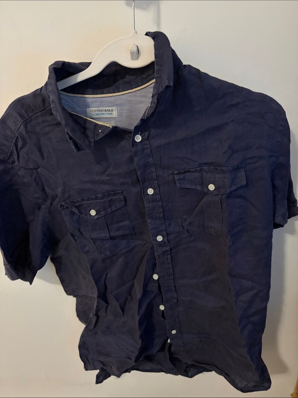 Men's Short-Sleeve Navy Button-Down Shirt